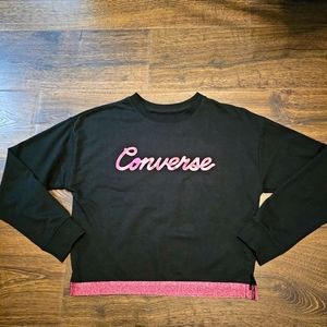 Converse Size 12-13 Girls Pink Black Pullover Sweatshirt Logo Cropped